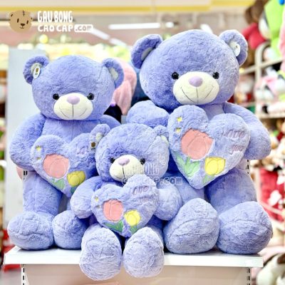 Gấu Teddy Smooth Ôm Tim Love You Thêu Hoa Hồng